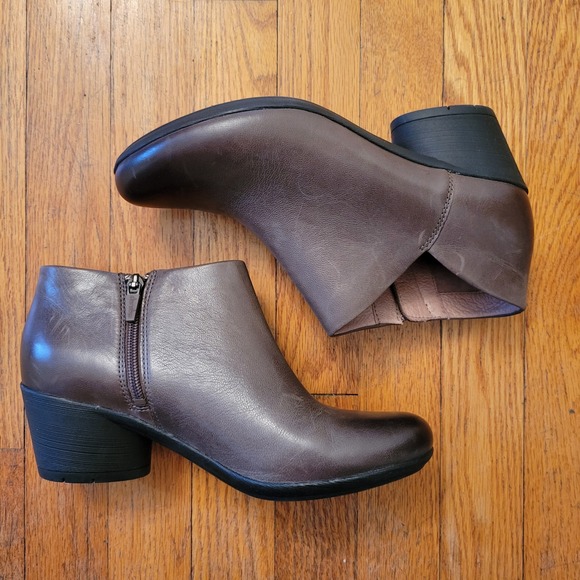 Dansko 7.5 8 Burnished Brown Leather Side Zip Ankle Boots Heels 38 RAINA Granola - Picture 5 of 8